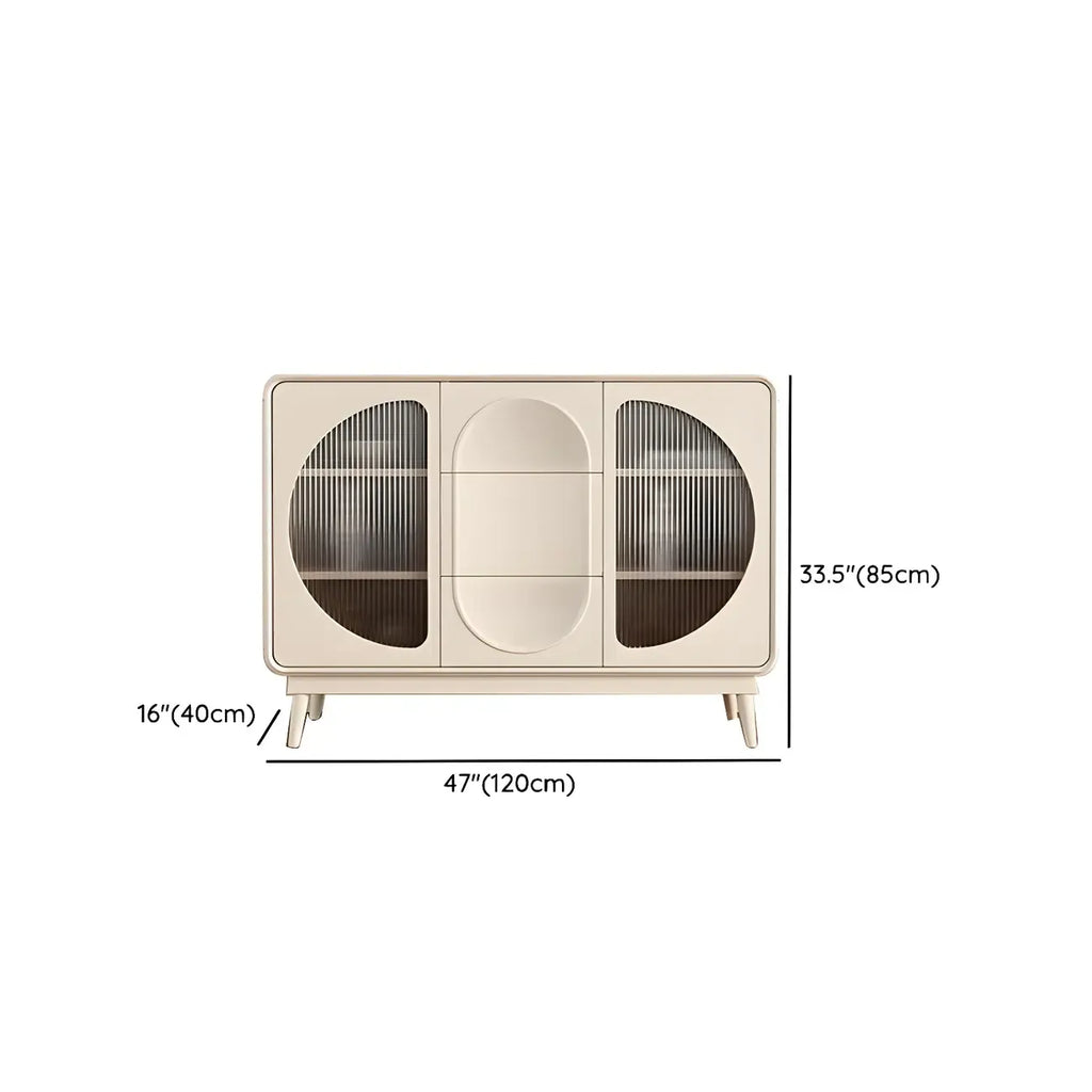 Modern White Wooden Glass No Handle Storage Cabinet