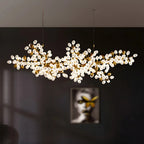 1 Tier Gold Branch White Glass Oval Cluster Pendant Light