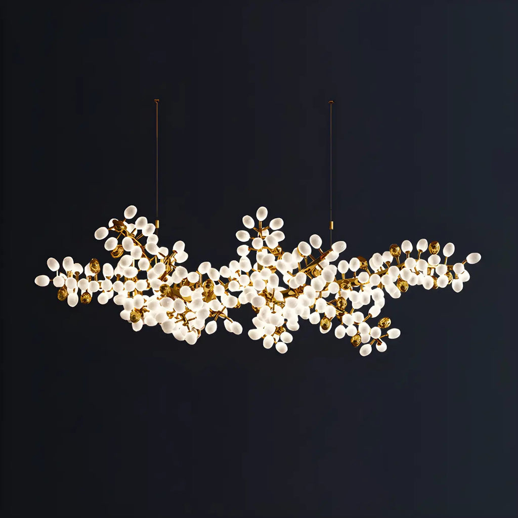 1 Tier Gold Branch White Glass Oval Cluster Pendant Light