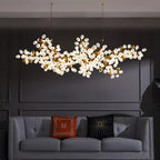 1 Tier Gold Branch White Glass Oval Cluster Pendant Light