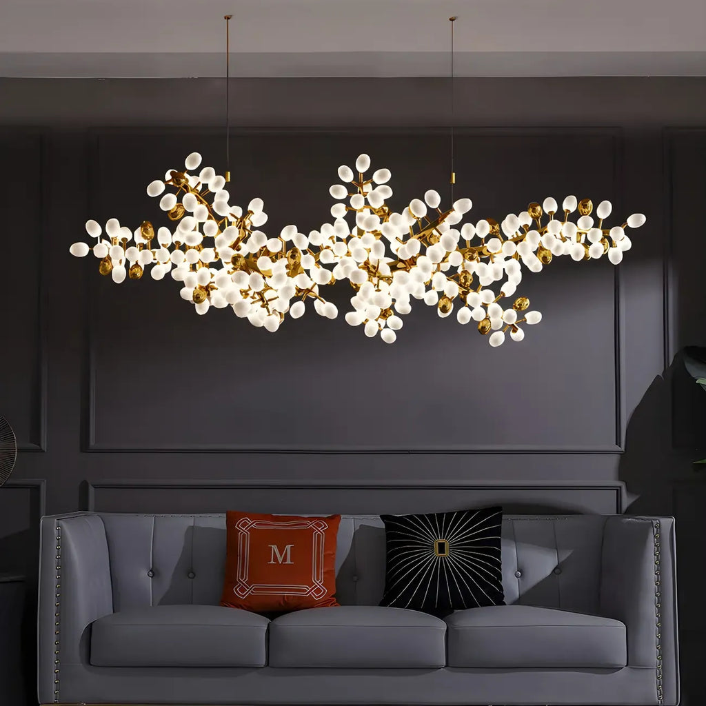 1 Tier Gold Branch White Glass Oval Cluster Pendant Light