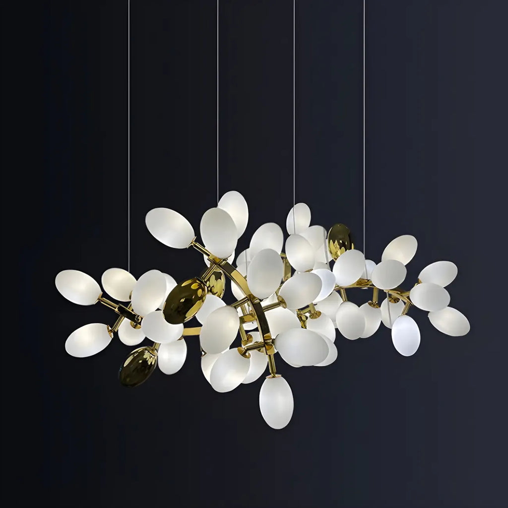 1 Tier Gold Branch White Glass Oval Cluster Pendant Light