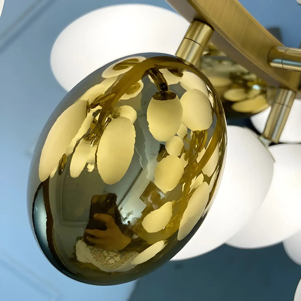 1 Tier Gold Branch White Glass Oval Cluster Pendant Light