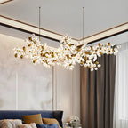 1 Tier Gold Branch White Glass Oval Cluster Pendant Light