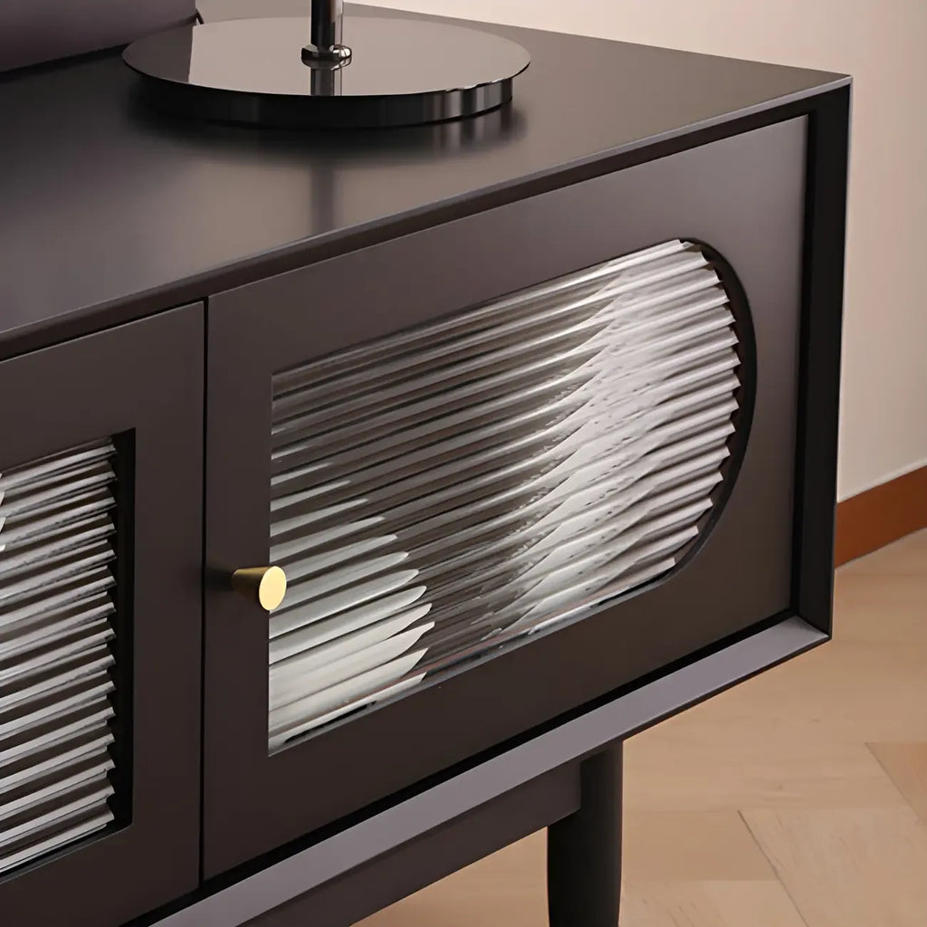 79 White Wood Ribbed Doors TV Stand with Adjustable Shelves