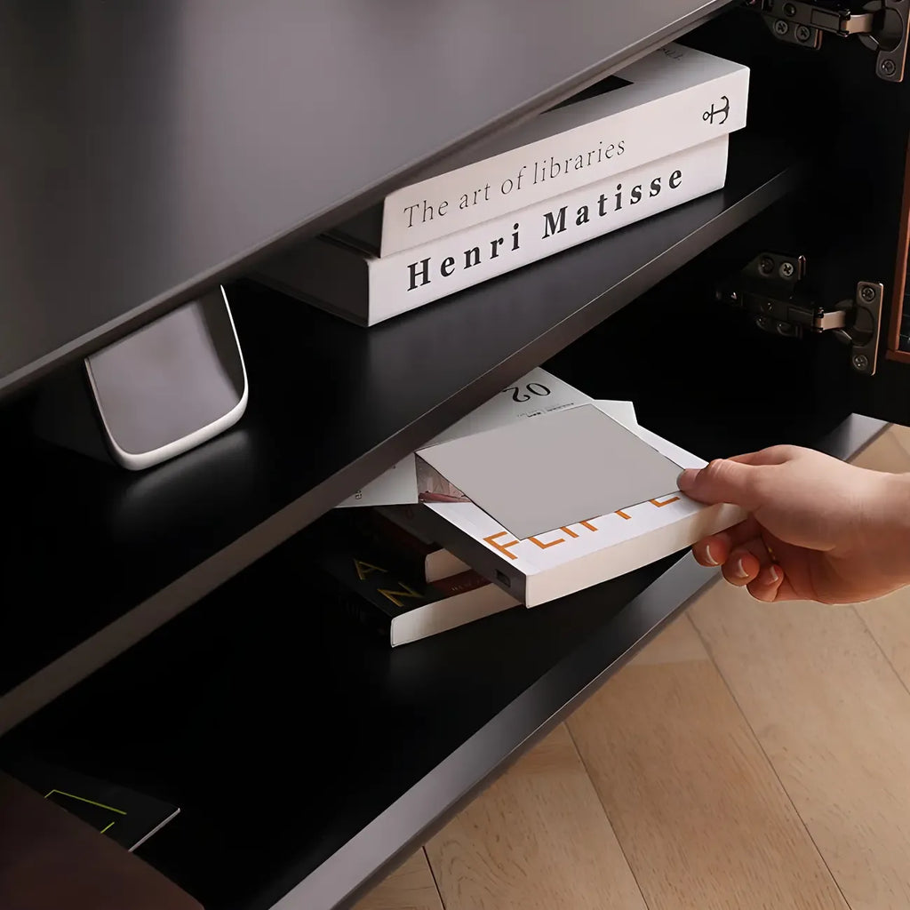 79 White Wood Ribbed Doors TV Stand with Adjustable Shelves