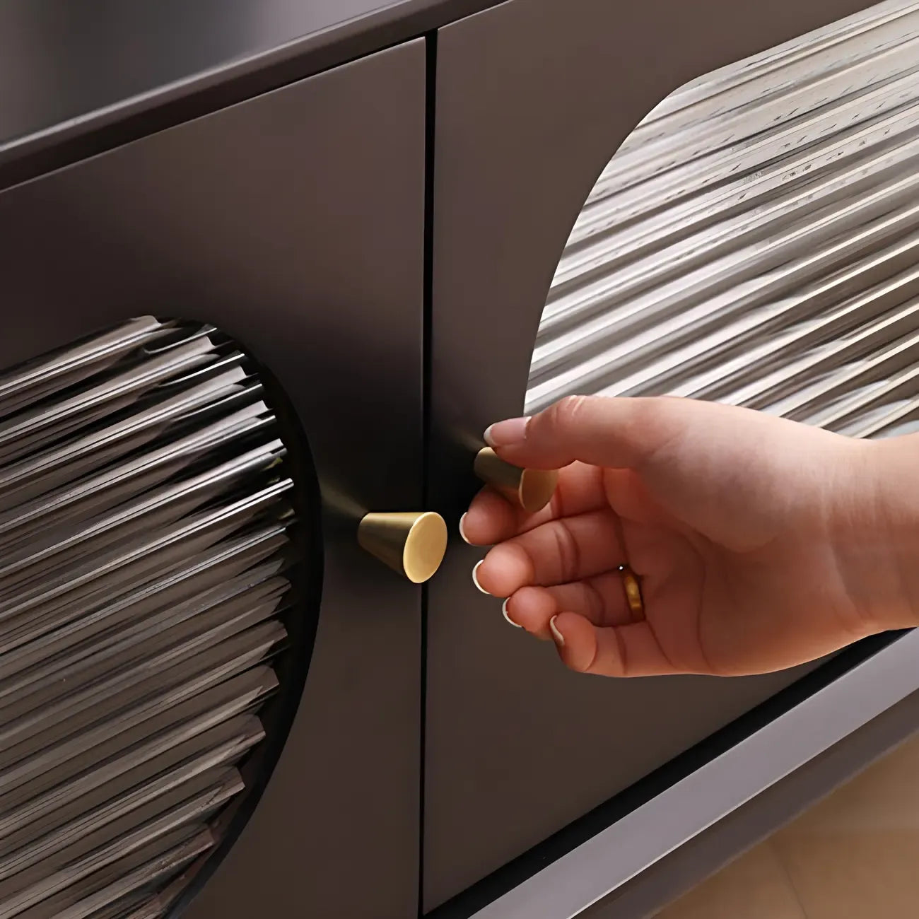 79 White Wood Ribbed Doors TV Stand with Adjustable Shelves