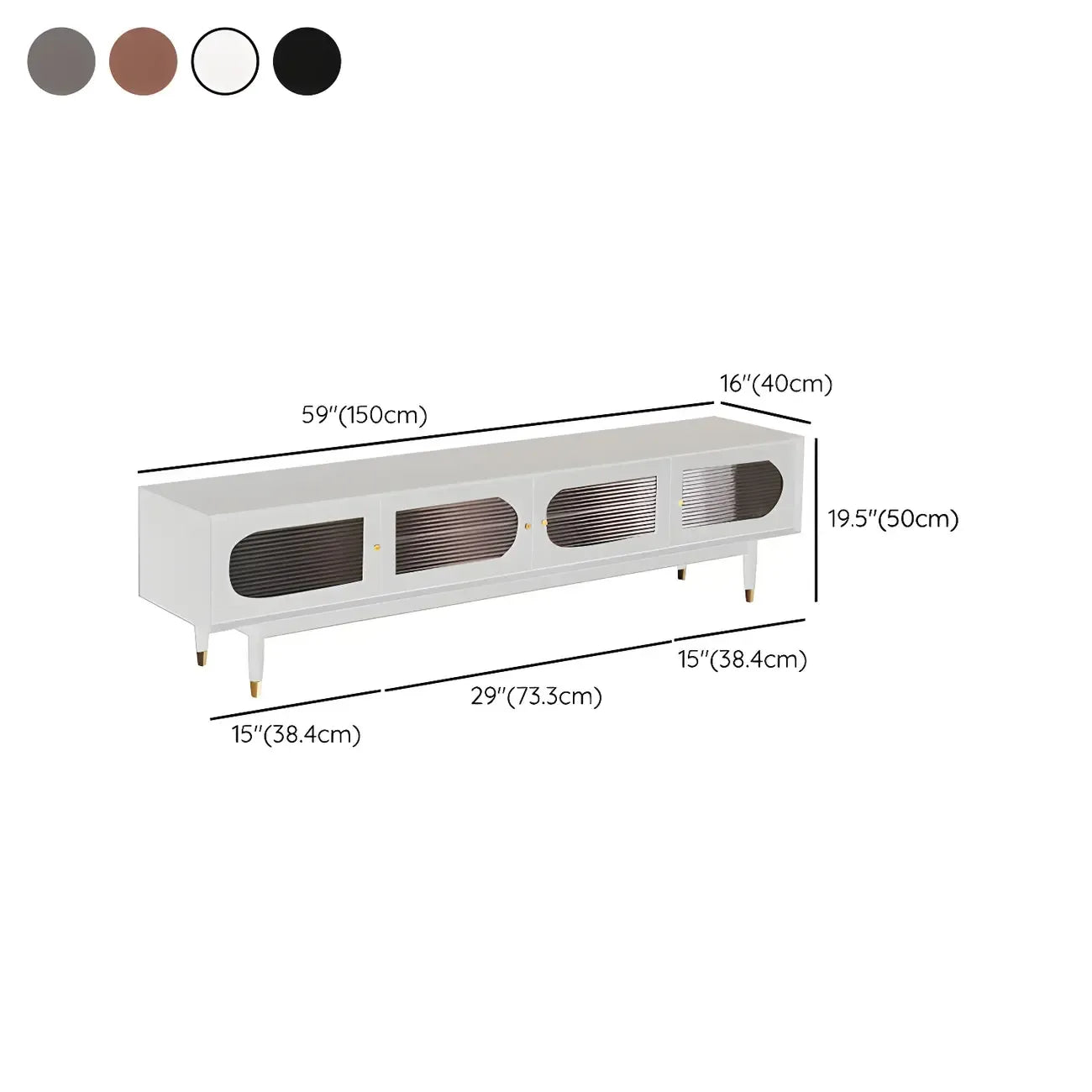 79 White Wood Ribbed Doors TV Stand with Adjustable Shelves