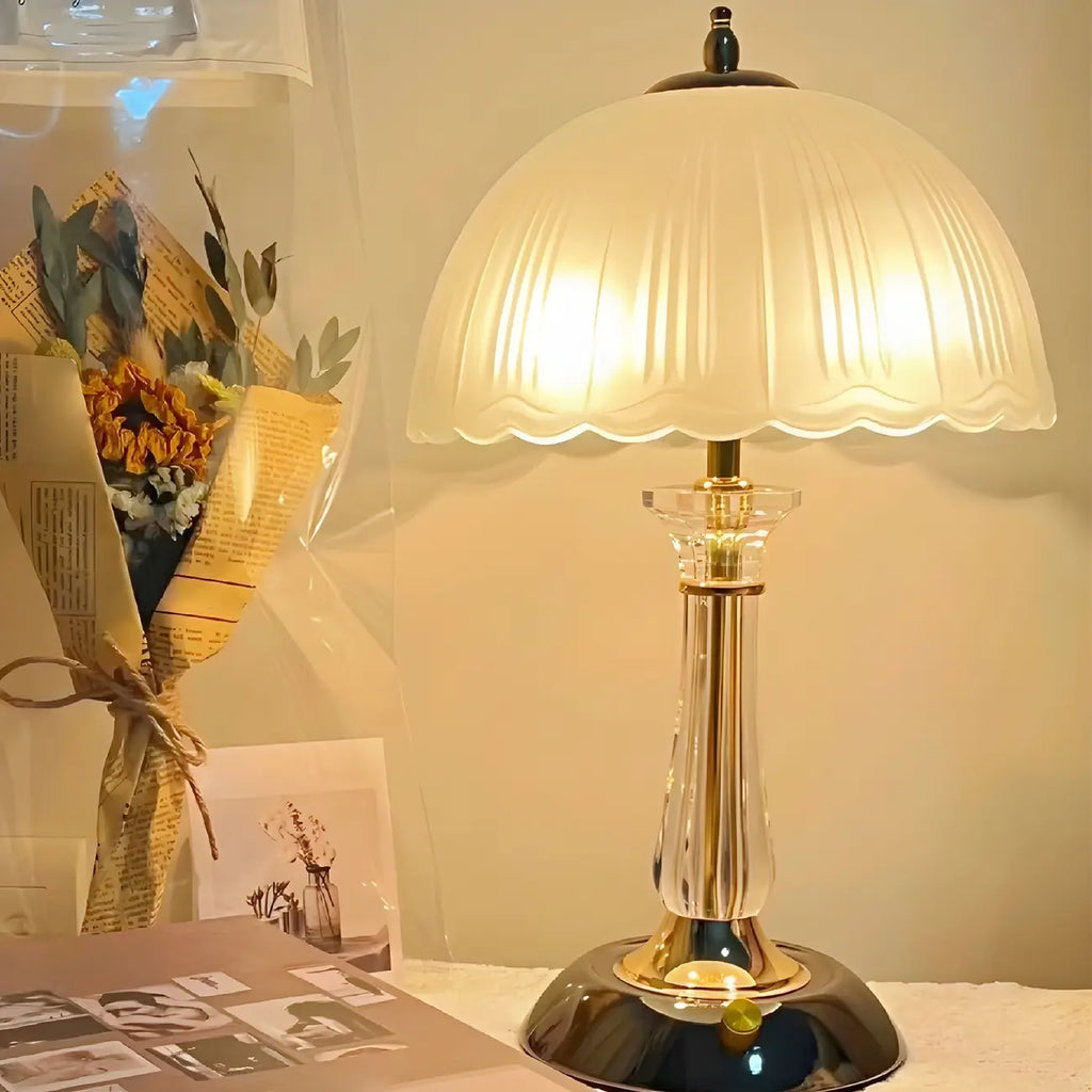 Elegant White Glass Metal Umbrella-Shaped Table Lamp