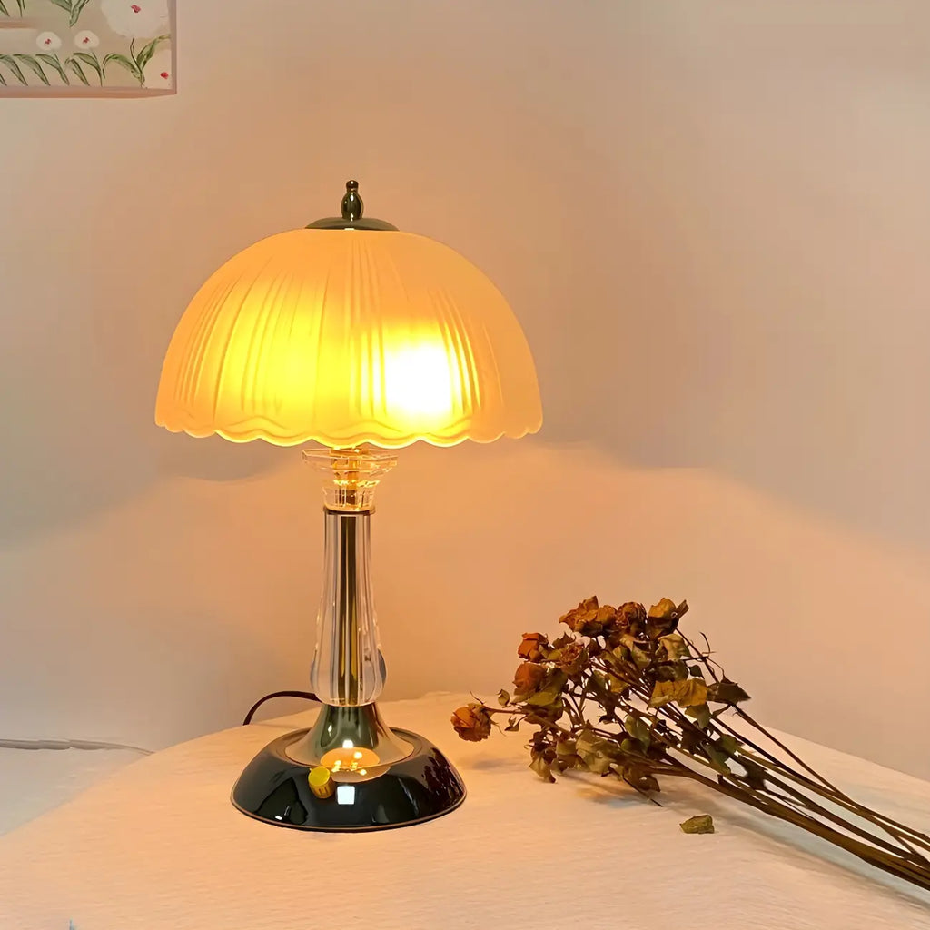 Elegant White Glass Metal Umbrella-Shaped Table Lamp