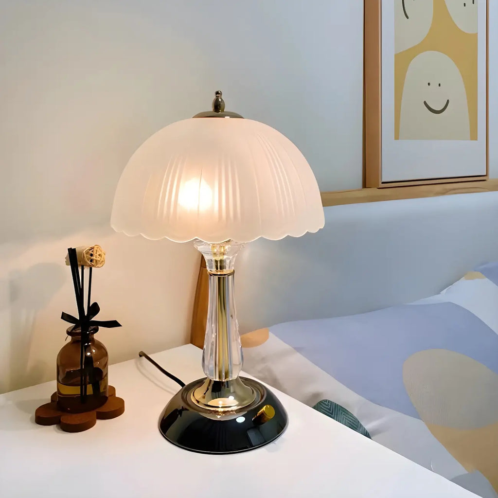 Elegant White Glass Metal Umbrella-Shaped Table Lamp