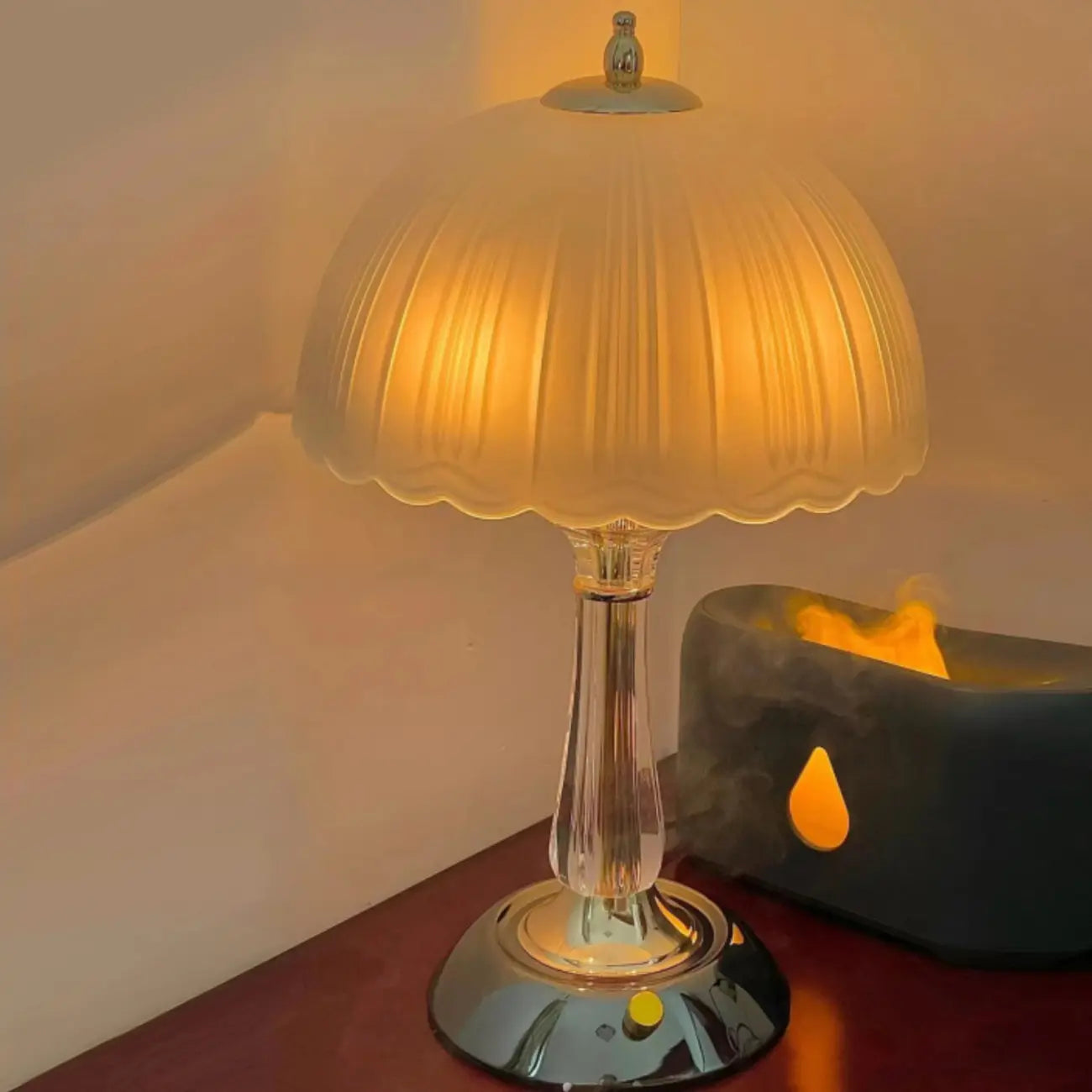 Elegant White Glass Metal Umbrella-Shaped Table Lamp