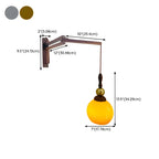 Vintage Wood Brown Swing Arm Amber Shade Wall Light
