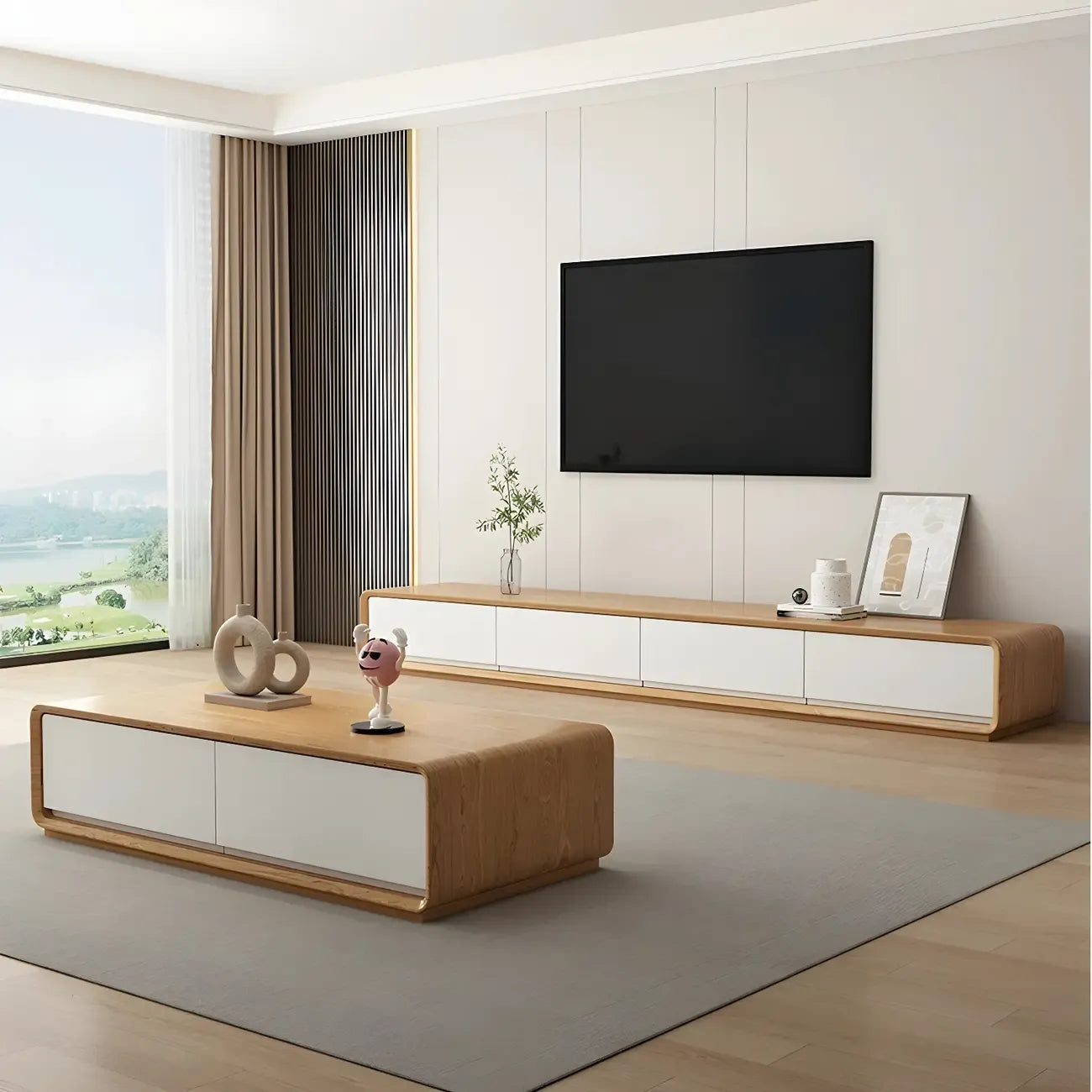 79 Brown Modern Wooden Long Drawers TV Stand