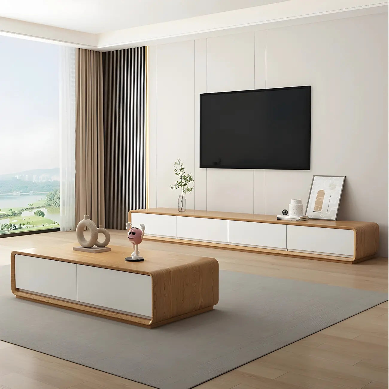 79 Brown Modern Wooden Long Drawers TV Stand