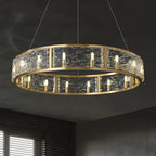 16-Light Modern Brass Glass Hoop Chandelier Height Adjustable