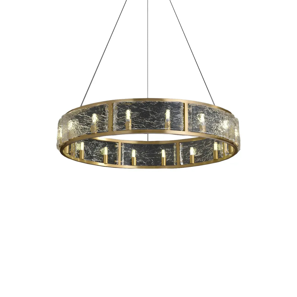 16-Light Modern Brass Glass Hoop Chandelier Height Adjustable