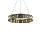 16-Light Modern Brass Glass Hoop Chandelier Height Adjustable