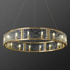 16-Light Modern Brass Glass Hoop Chandelier Height Adjustable