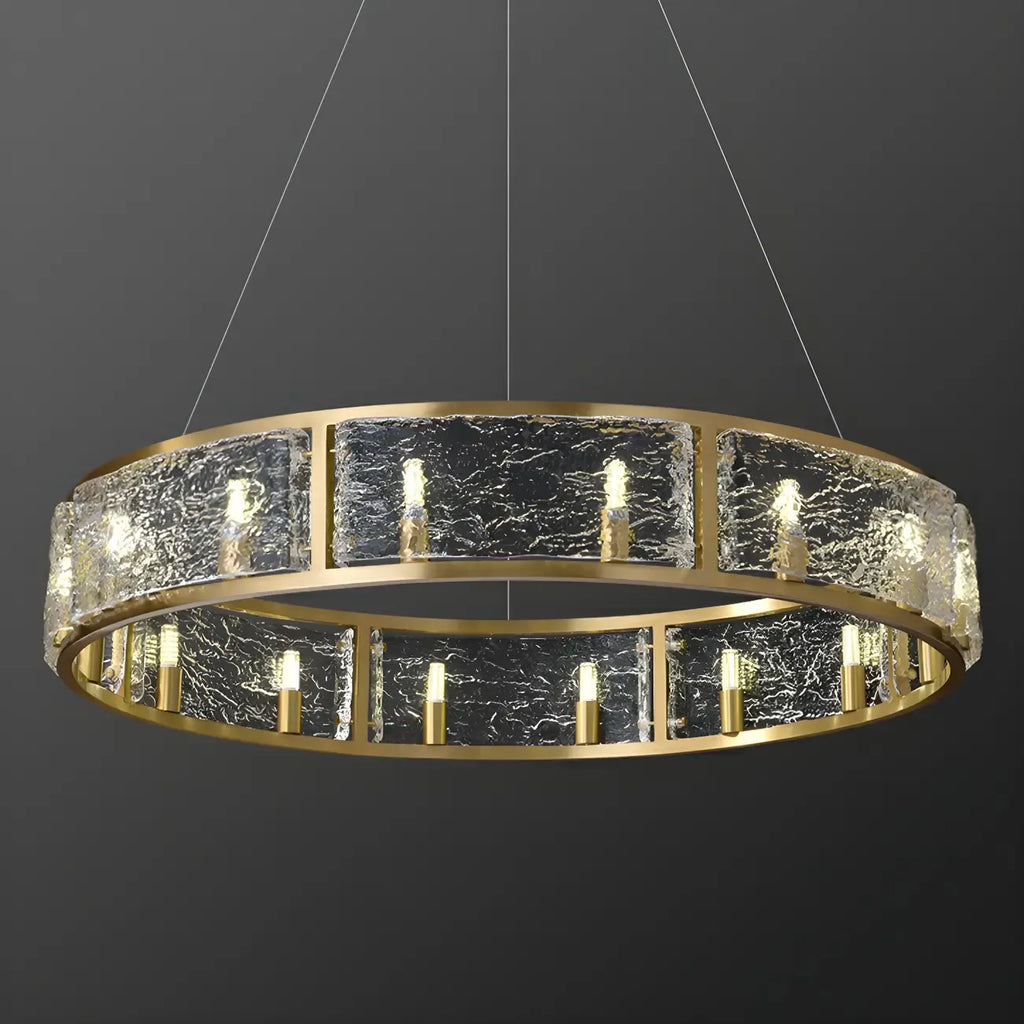 16-Light Modern Brass Glass Hoop Chandelier Height Adjustable