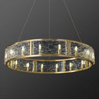16-Light Modern Brass Glass Hoop Chandelier Height Adjustable