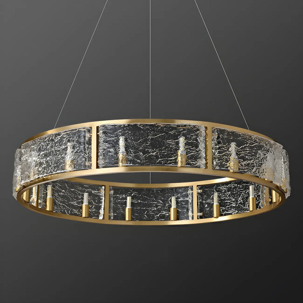 16-Light Modern Brass Glass Hoop Chandelier Height Adjustable