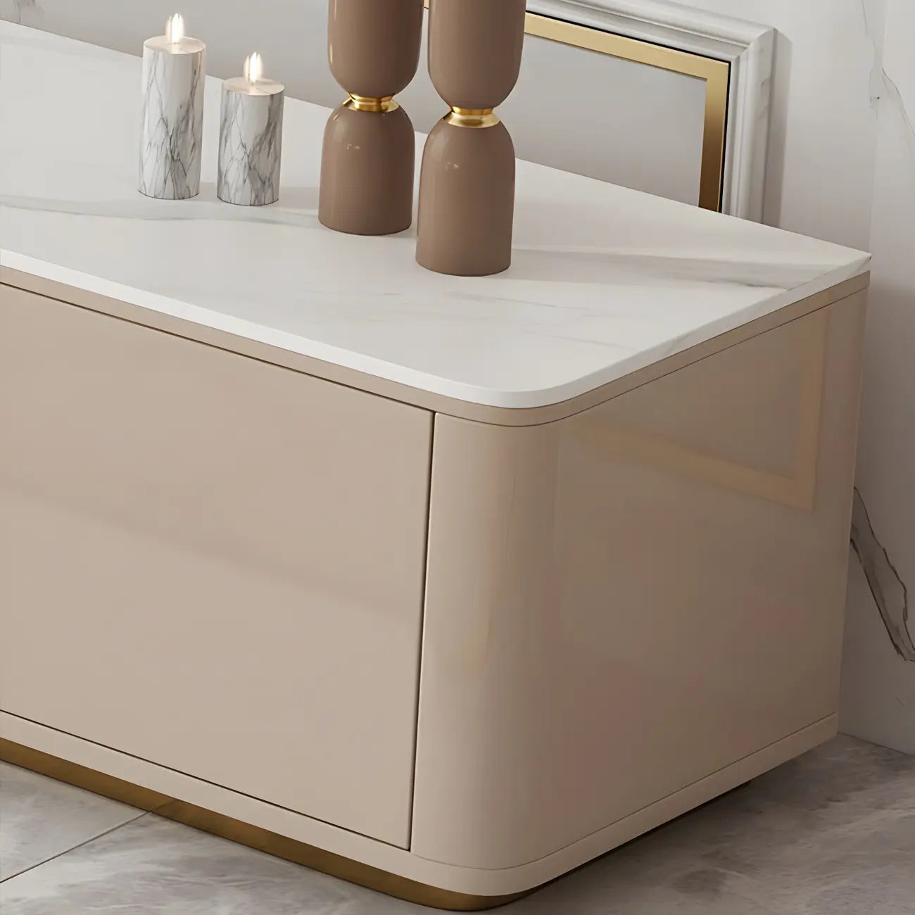 Luxury Black Stone Gold Handle TV Stand with Storage Cabinet