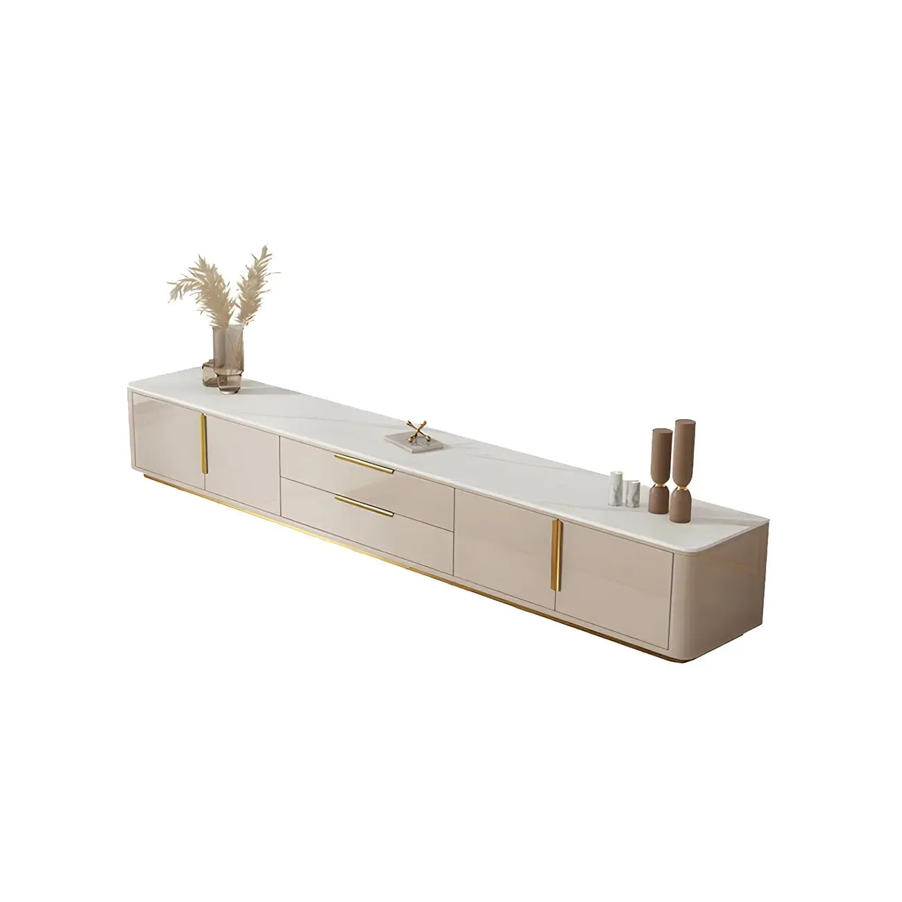 Luxury Black Stone Gold Handle TV Stand with Storage Cabinet