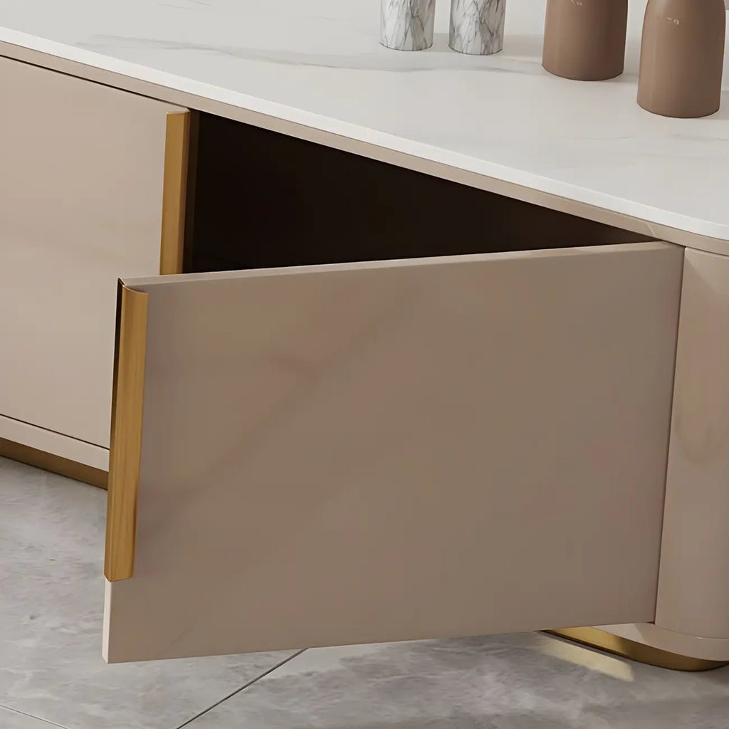 Luxury Black Stone Gold Handle TV Stand with Storage Cabinet