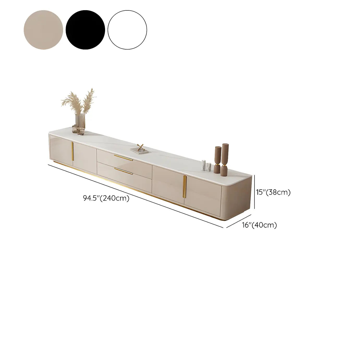 Luxury Black Stone Gold Handle TV Stand with Storage Cabinet