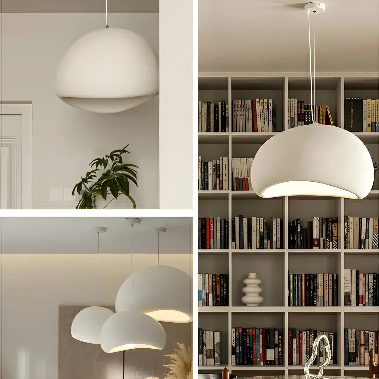 Art Deco Modern White Resin Dome Hanging Pendant Light